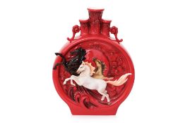 A LARGE FRANZ THREE HORSES PORCELAIN VASE