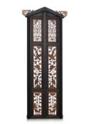 A CARVED AND LACQUERED WOODEN PANEL
