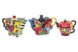 A GROUP OF THREE ROMERO BRITTO CERAMIC TEAPOTS