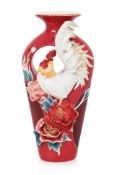 A LARGE FRANZ 'GOOD LUCK CROWING ROOSTER' PORCELAIN VASE