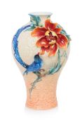 A LARGE FRANZ PEONY AND AND MAGPIE PORCELAIN VASE