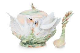 A LARGE FRANZ SWAN PORCELAIN TUREEN AND SPOON