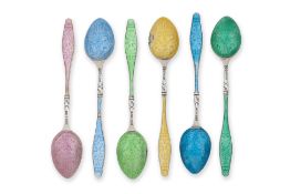 A SET OF ENGLISH SILVER AND ENAMEL COFFEE SPOONS