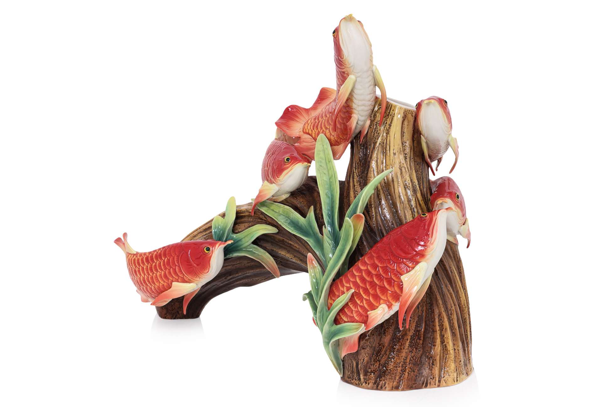 A LARGE FRANZ RED AROWANA PORCELAIN VASE - Image 3 of 6