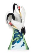 A LARGE FRANZ CRANE AND BAMBOO PORCElAIN VASE