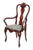 A DUTCH MARQUETRY INLAID MAHOGANY ARMCHAIR