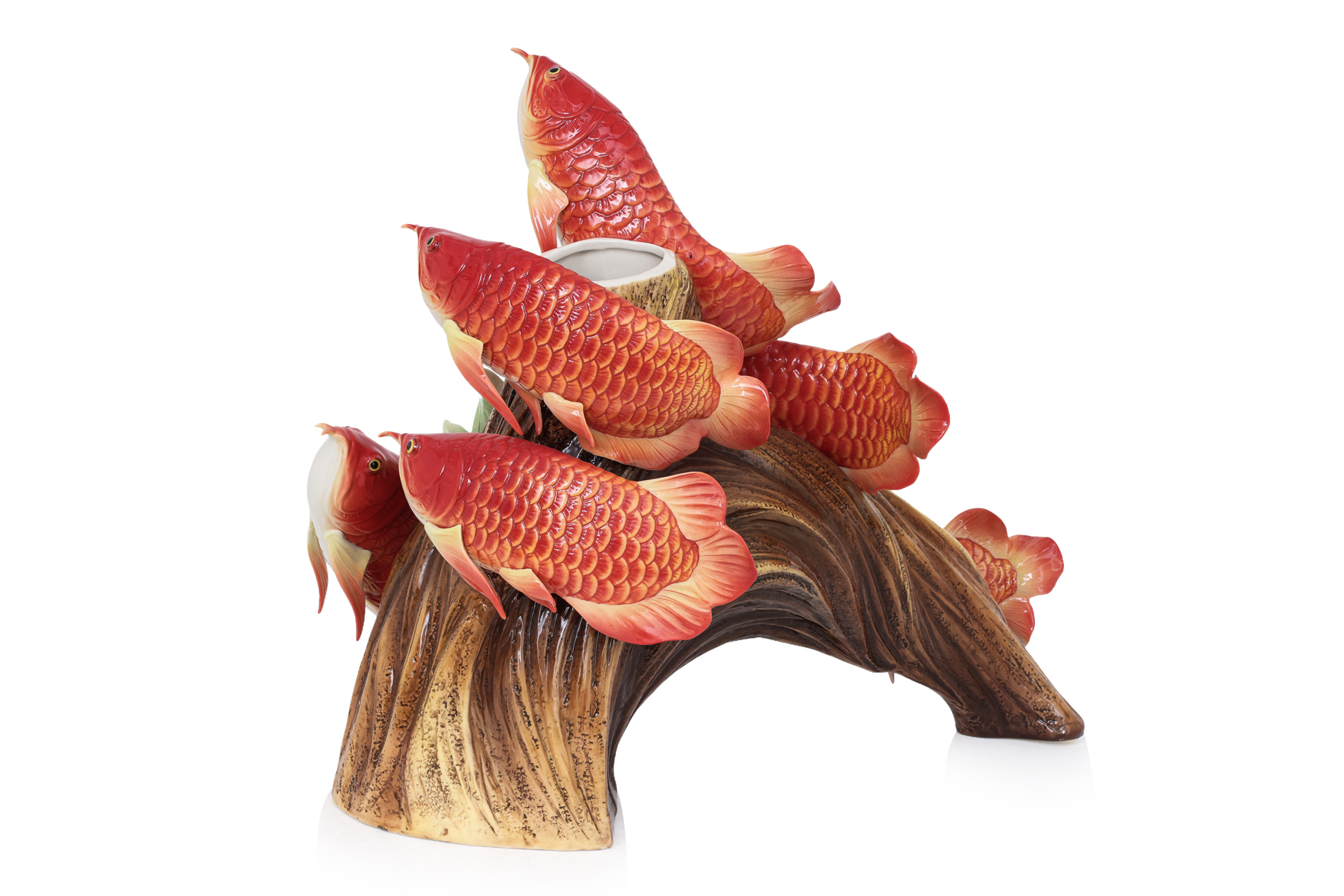 A LARGE FRANZ RED AROWANA PORCELAIN VASE - Image 4 of 6