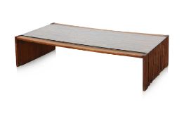 A BRUTALIST HARDWOOD COFFEE TABLE BY PERCIVAL LAFER (B. 1936)