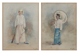 MG TUN HLA (BURMESE, 1874-1946) - TWO FIGURE STUDIES (2)
