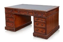 A VICTORIAN MAHOGANY TWIN PEDESTAL DESK