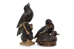A ROYAL COPENHAGEN MODEL OF DUCKS AND A BING & GRONDAHL MODEL OF A THRUSH
