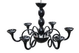 AN ARTEMIDE 'PANTALICA' BLACK GLASS CHANDELIER, DESIGNED BY ORNI HALLOWEEN