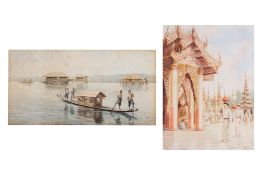 MG TUN HLA (BURMESE, 1874-1946) - TEMPLE SCENE; RIVER SCENE (2)