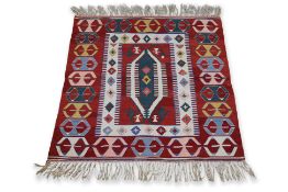 A TRIBAL KILIM RUG WITH GEOMETRIC DESIGN (110 x 98CM)