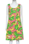 LOVE MOSCHINO - A PINK BANANA AND LEAF PRINT SLEEVELESS DRESS