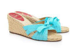 CHRISTIAN LOUBOUTIN - A PAIR OF BLUE RIBBON WEDGE ESPADRILLES