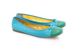 PRADA - A PAIR OF BLUE AND GREEN LEATHER BALLET FLATS
