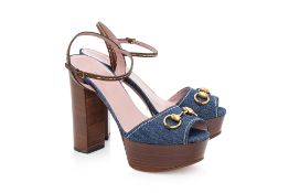 GUCCI - A PAIR OF HORSEBIT DENIM PLATFORM HEELS