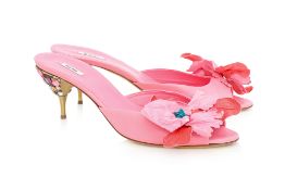 MIU MIU - A PAIR OF CATTLEYA ORCHID MULE SANDALS