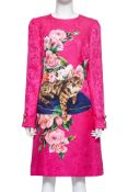 DOLCE & GABBANA - A PINK ROSE AND CAT PRINT DRESS, C. 2017
