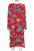 DOLCE & GABBANA - A RED ZEBRA AND CITRUS PRINT DRESS, S/S 2018