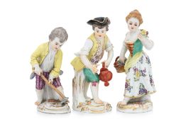 A GROUP OF THREE MEISSEN PORCELAIN FIGURES OF CHILDREN