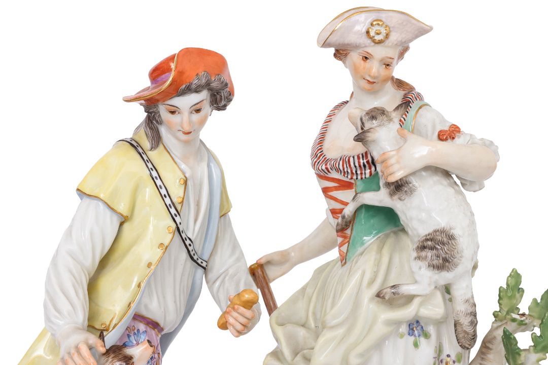 A PAIR OF LARGE MEISSEN PORCELAIN FIGURES OF A SHEPHERD AND A SHEPHERDESS - Image 4 of 4