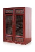 A CHINESE RED LACQUERED WOOD CABINET