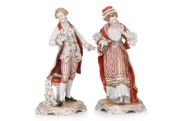 A PAIR OF LARGE DRESDEN PORCELAIN FIGURES