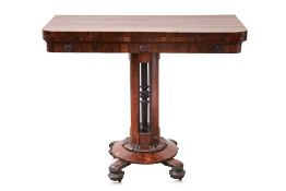 A WILLIAM IV ROSEWOOD FOLD OVER CARD TABLE