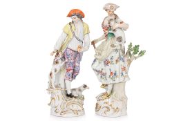 A PAIR OF LARGE MEISSEN PORCELAIN FIGURES OF A SHEPHERD AND A SHEPHERDESS