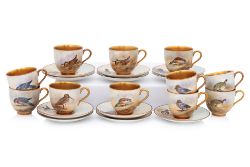 A HARLEQUIN SET OF ELEVEN ROYAL WORCESTER 'GAME BIRDS' PORCELAIN COFFEE CUPS AND SAUCERS (11)