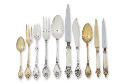 A FINE SERVICE OF FRENCH SILVER FLATWARE BY CARDEILHAC AND QUEILLE