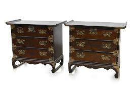 A PAIR OF SMALL KOREAN BRASS MOUNTED ELM CHESTS