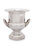 A TWIN HANDLED SILVER PLATED CHAMPAGNE COOLER