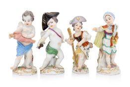 A GROUP OF FOUR MEISSEN FIGURES OF CHERUBS