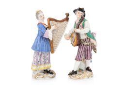 TWO MEISSEN PORCELAIN FIGURES OF MUSICIANS