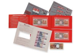 SINGAPORE - EIGHT 1990 $50 COMMEMORATIVE BANK NOTES AND AN UNCUT BLOCK OF 3 x $2