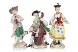 A GROUP OF THREE MEISSEN PORCELAIN FIGURES OF MUSICIANS