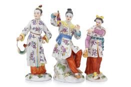 THREE MEISSEN PORCELAIN CHINOISERIE FIGURES