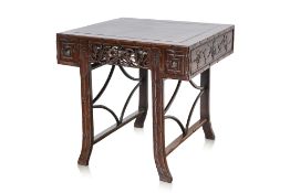 A BAMBOO-FORM BLACKWOOD SQUARE TABLE