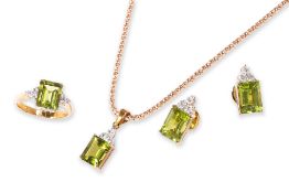 A PERIDOT AND DIAMOND THREE PIECE SUITE