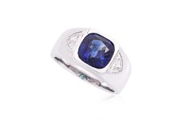 A 'ROYAL BLUE' SAPPHIRE AND DIAMOND RING BY CANARY DIAMOND CO.