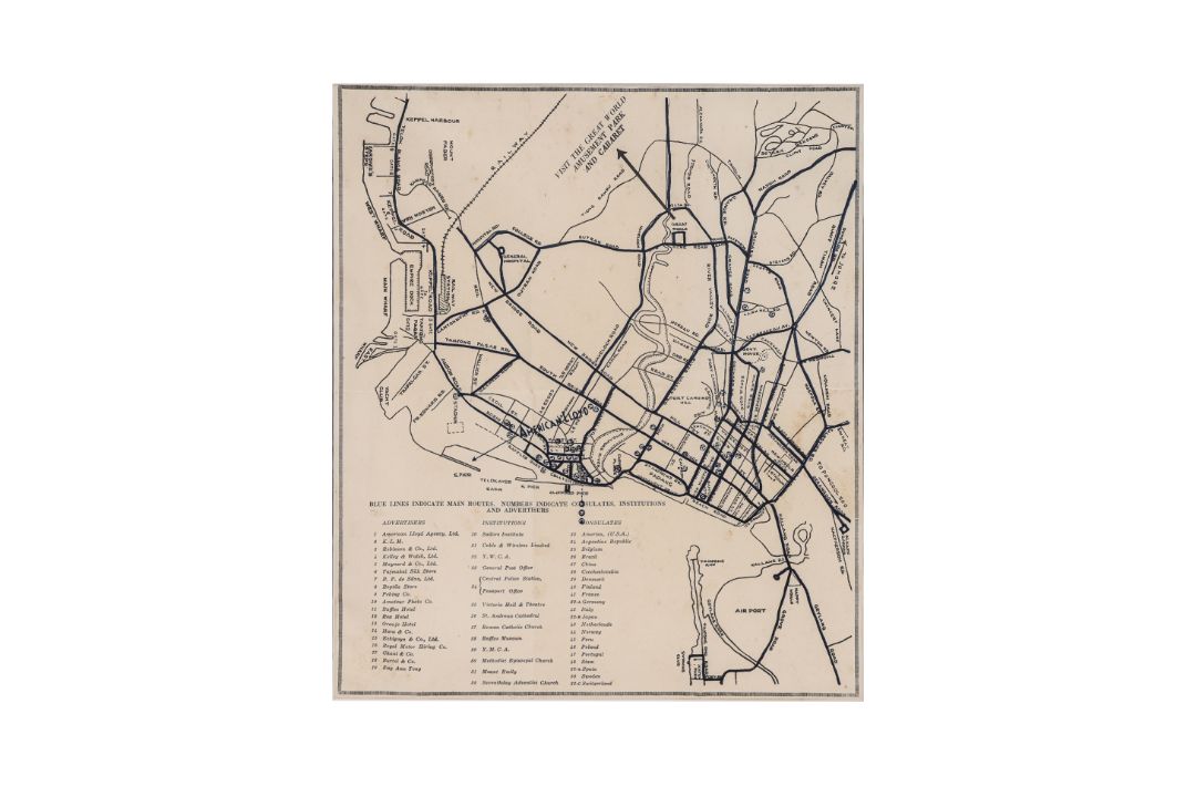 A BUS ROUTE MAP OF SINGAPORE, V BOURLIN, CIRCA 1930S