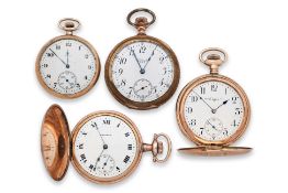 A GROUP OF FOUR GOLD PLATED POCKET WATCHES