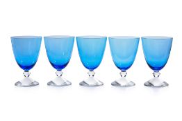 A SET OF FIVE BACCARAT 'VEGA' BLUE GLASS WINE GLASSES