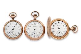 A GROUP OF THREE GOLD PLATED POCKET WATCHES