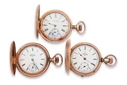 A GROUP OF THREE GOLD PLATED FULL HUNTER POCKET WATCHES
