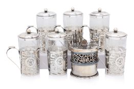 A SET OF SHANGHAI TANG SILVER PLATED AND CRYSTAL 'DRAGON' GLASSES AND POTPOURRI