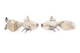 A PAIR OF ARTICULATED SILVER MODELS OF FISH